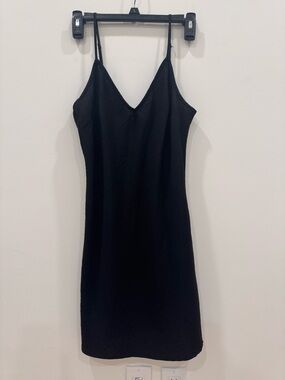 Solemio Black Slip Mini Dress with V-Neck